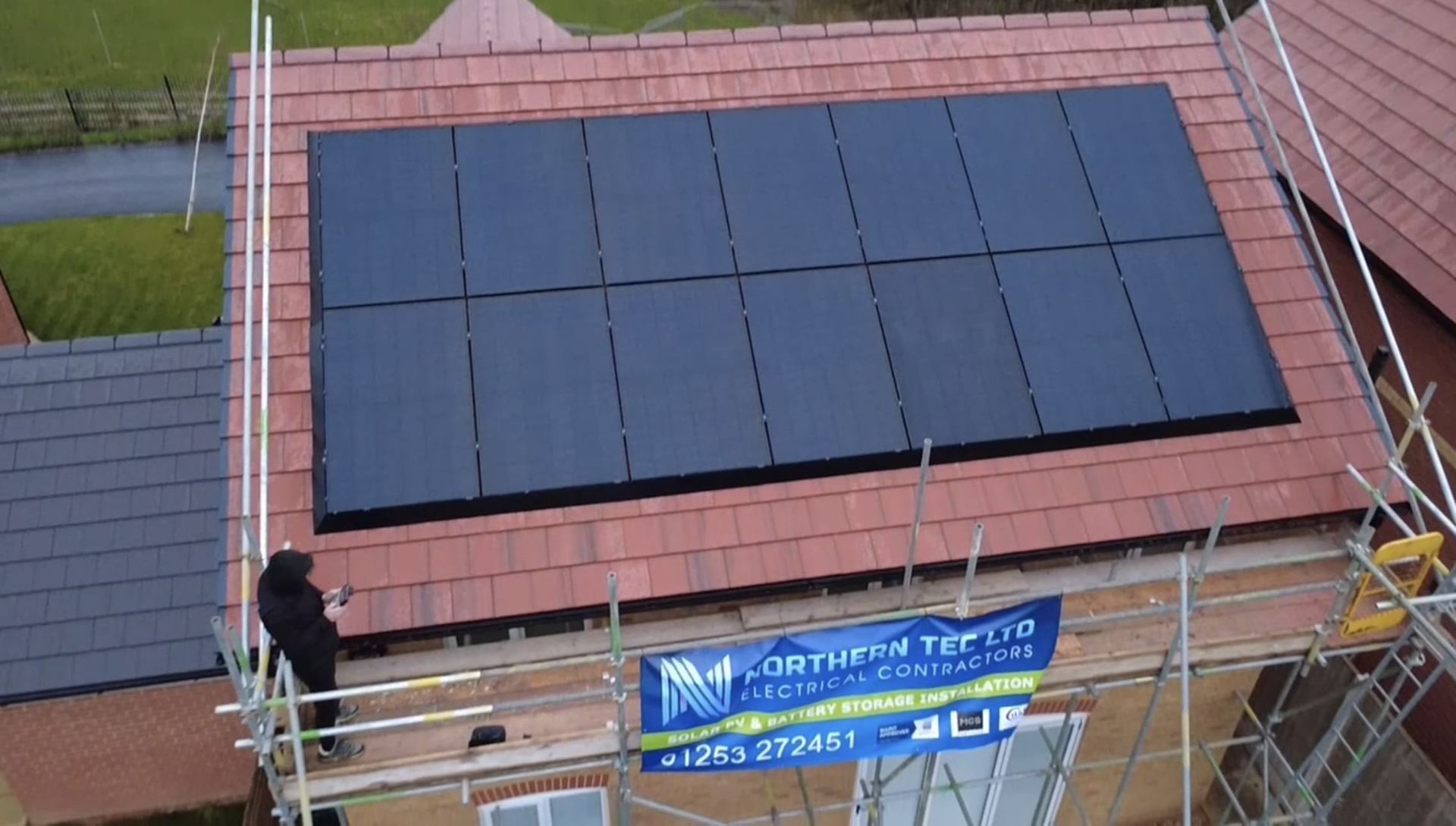 Domestic solar PV panel array installed on a tiled roof